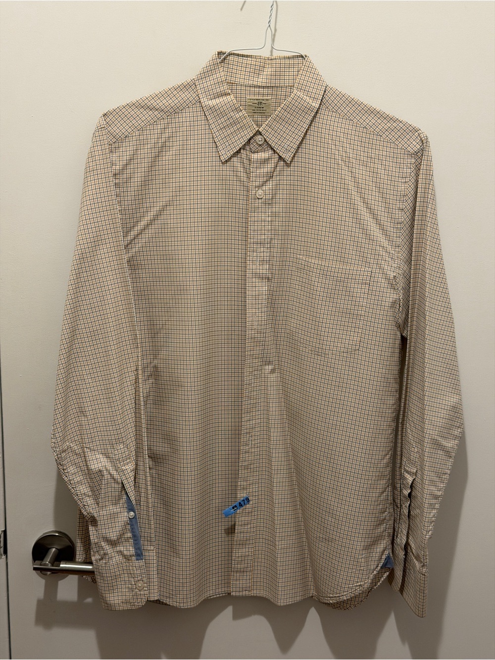 J. Crew Men's Beige and Blue Small Check Dress Shirt